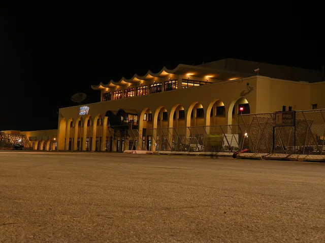 Archival view (2012): Malta International Airport terminal exterior at night